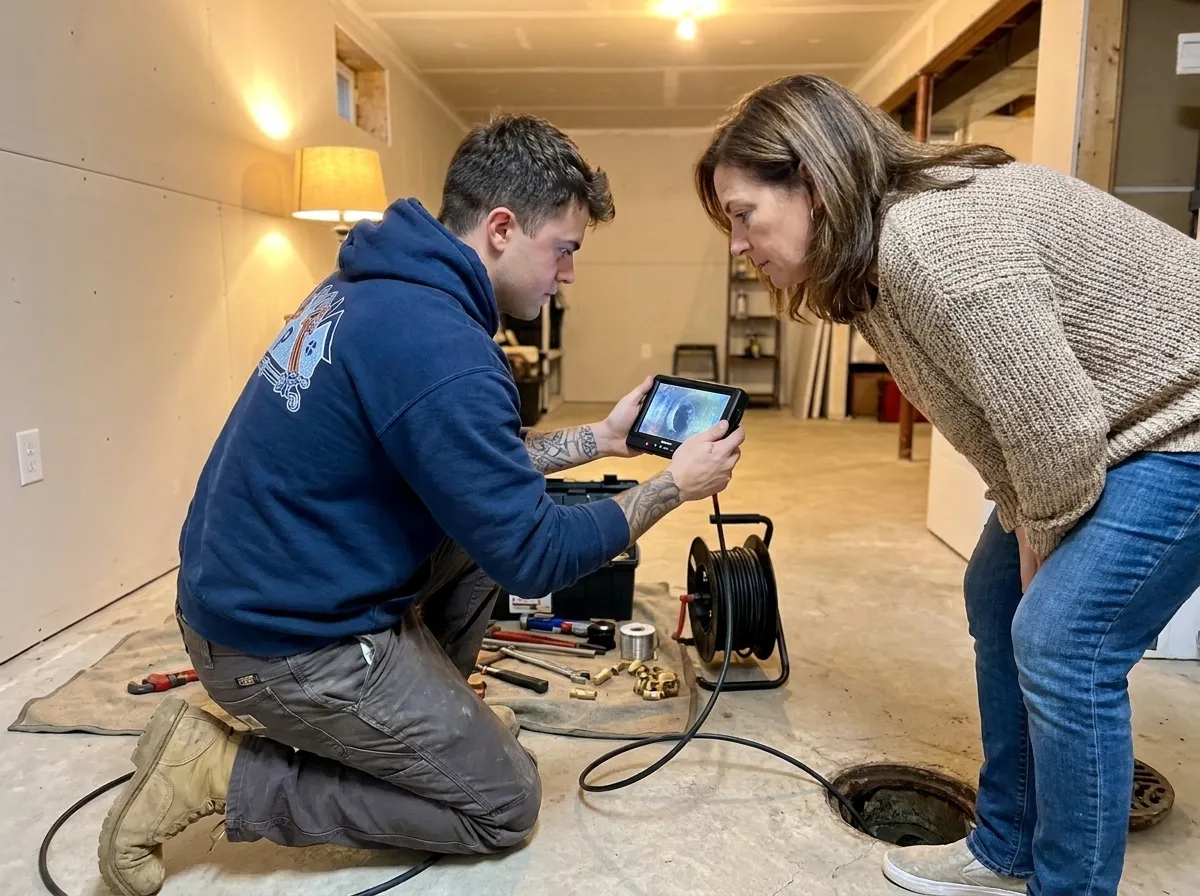 Sewer camera inspection with a homeowner in Bergen County NJ