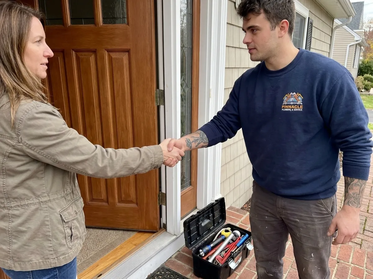Drew greeting a homeowner at the door in Bergen County NJ