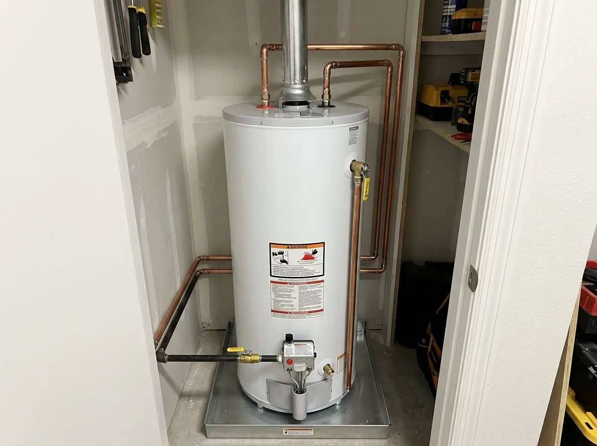 Finished water heater installation by Pinnacle Plumbing in Bergen County NJ